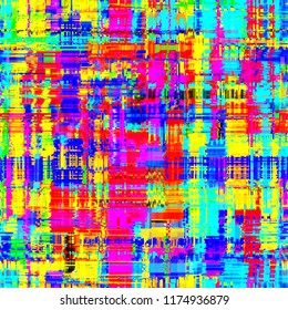 Glitch colorful seamless texture. Offset rectangles and lines. No gradient. Abstract vector background for web page, banners backdrop, fabric, home decor, wrapping