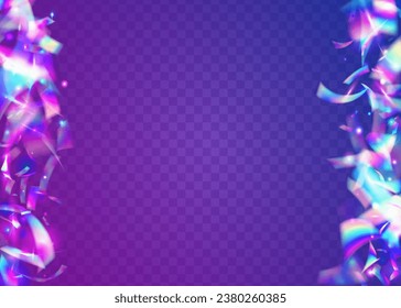 Glitch Confetti. Cristal Effect. Festive Foil. Party Prism. Violet Shiny Glitter. Disco Carnaval Backdrop. Surreal Art. Falling Tinsel. Blue Glitch Confetti
