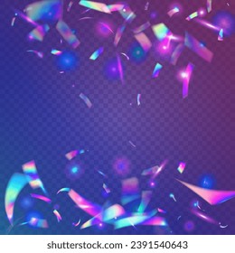 Glitch Confetti. Modern Art. Party Design. Laser Christmas Illustration. Transparent Glitter. Cristal Texture. Flying Foil. Violet Blur Effect. Blue Glitch Confetti