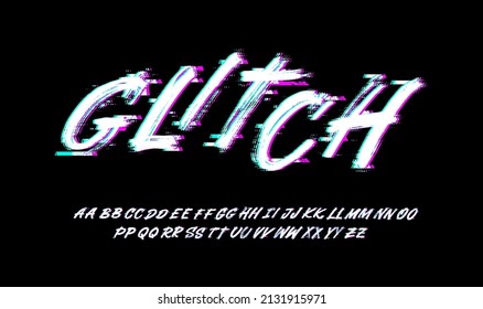 Glitch creative font set. Letters with temporary or hardware failure. Vector glitch alphabet drawing.