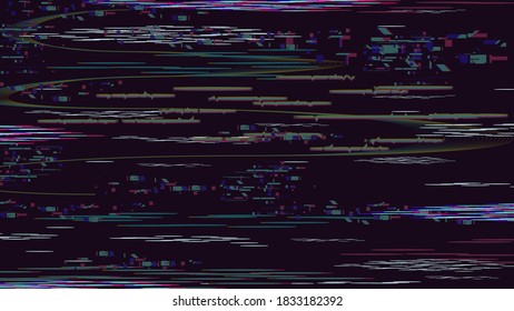 Glitch damage texture. Distortion retro noise effect, no signal abstract technical problem, destroyed pixel defect vector background illustration. Technological error, light bug on screen