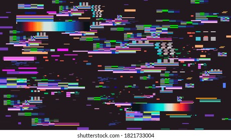 Glitch datamoshing camera effect. Retro VHS pink background like in old video tape rewind or no signal TV screen. Vaporwave and retrowave style vector illustration.