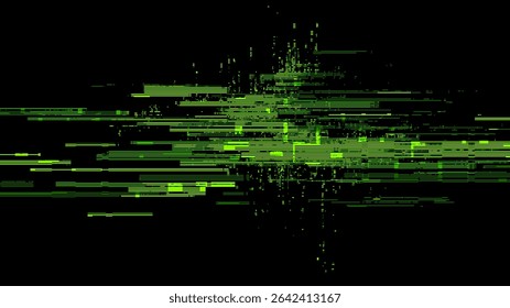 Fundo digital com falhas com linhas verdes distorcidas e formas pixiladas. Efeito visual de erro de dados da matriz. Projeto abstrato Cyberpunk.