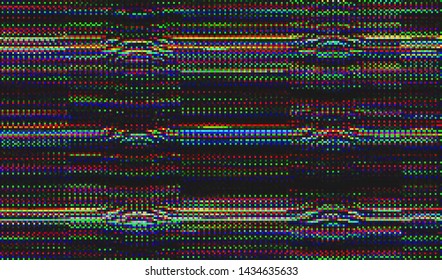 Glitch digital color pixel noise. VHS corrupted signal. Background of the damaged error television image. Vector illustration.