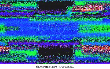 Glitch digital color pixel noise. VHS corrupted signal. Background of the damaged error television image. Vector illustration.