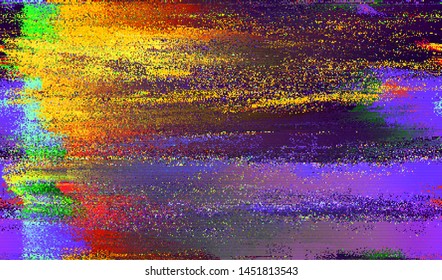 Glitch digital color pixel noise. VHS corrupted signal. Background of the damaged error television image. Vector illustration.
