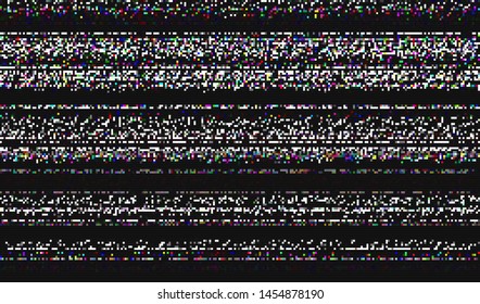 Glitch digital color pixel noise. VHS corrupted signal. Background of the damaged error television image. Vector illustration.