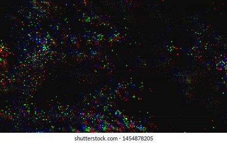 Glitch digital color pixel noise. VHS corrupted signal. Background of the damaged error television image. Vector illustration.