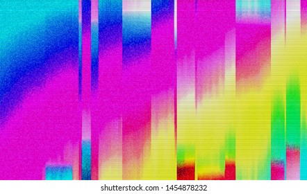 Glitch digital color pixel noise. VHS corrupted signal. Background of the damaged error television image. Vector illustration.