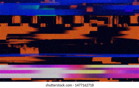 Glitch digital color pixel noise. VHS corrupted signal. Background of the damaged error television image. Vector illustration.