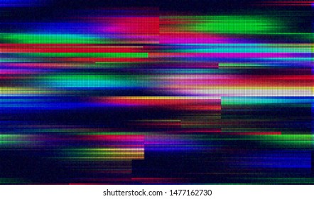 Glitch digital color pixel noise. VHS corrupted signal. Background of the damaged error television image. Vector illustration.