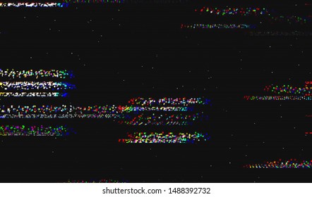 Glitch digital color pixel noise. VHS corrupted signal. Background of the damaged error television image. Vector illustration.