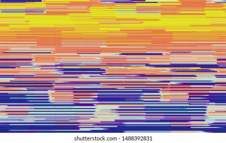 Glitch digital color pixel noise. VHS corrupted signal. Background of the damaged error television image. Vector illustration.