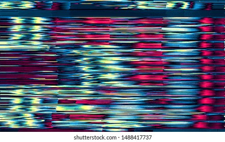Glitch digital color pixel noise. VHS corrupted signal. Background of the damaged error television image. Vector illustration.