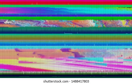 Glitch digital color pixel noise. VHS corrupted signal. Background of the damaged error television image. Vector illustration.