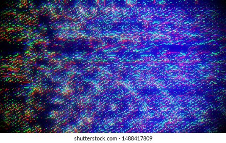 Glitch digital color pixel noise. VHS corrupted signal. Background of the damaged error television image. Vector illustration.
