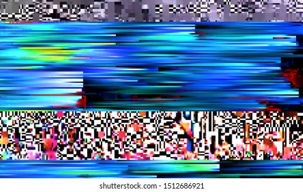 Glitch digital color pixel noise. VHS corrupted signal. Background of the damaged error television image. Vector illustration.