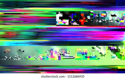 Glitch digital color pixel noise. VHS corrupted signal. Background of the damaged error television image. Vector illustration.