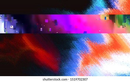 Glitch digital color pixel noise. VHS corrupted signal. Background of the damaged error television image. Vector illustration.