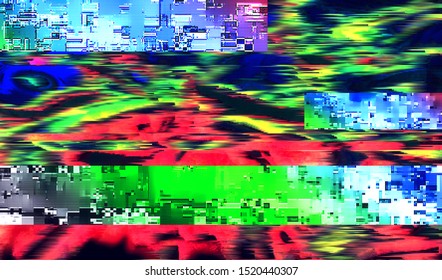 Glitch digital color pixel noise. VHS corrupted signal. Background of the damaged error television image. Vector illustration.