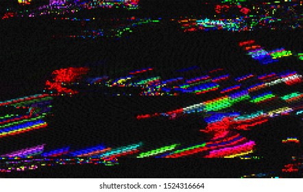 Glitch digital color pixel noise. VHS corrupted signal. Background of the damaged error television image. Vector illustration.