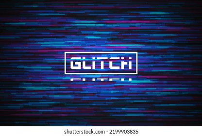 Glitch Digital Error. Color Video Distortion With Lines. Horizontal No Signal Template. Television Rewind Effect. Modern Cyberpunk Concept. Vector Illustration.