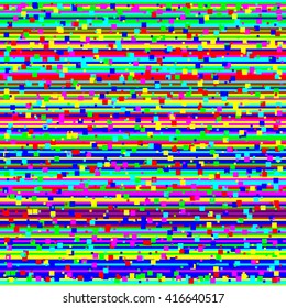 Glitch digital image data distortion. The loss of the television signal corrupted illustration. Chaos aesthetics of signals error. Decay background .