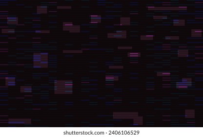 Glitch-Desintegrationseffekt. Digitale Farblinien und Formen. Zufallsbildfehler. Schlechtes Fernsehsignal. Cyberpunk-Hintergrundvorlage. Vektorgrafik.