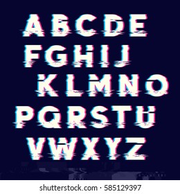 Glitch Displacement Type Letters With Fault Lines. Vector Illustration