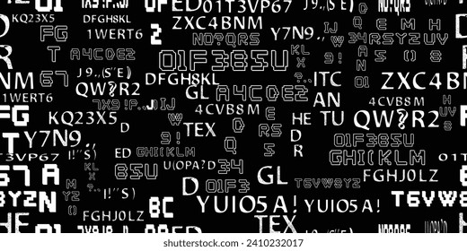 Glitch distorted abstract words . Seamless pattern texture. Pixel fonts .Screen print endless pattern texture