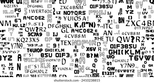 Glitch distorted abstract words . Seamless pattern typographic texture. Pixel fonts .Screen print endless pattern texture