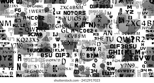 Glitch distorsionó las palabras abstractas. Textura de patrón sin inconvenientes. Fuentes de píxeles .Imprimir pantalla textura de patrón interminable con líneas de velocidad 