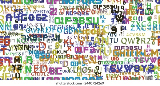 Glitch distorted abstract words . Seamless pattern texture. Pixel fonts .Screen print endless pattern texture