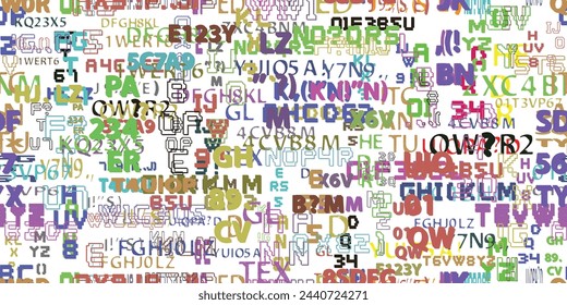 Glitch distorted abstract words . Seamless pattern texture. Pixel fonts .Screen print endless pattern texture