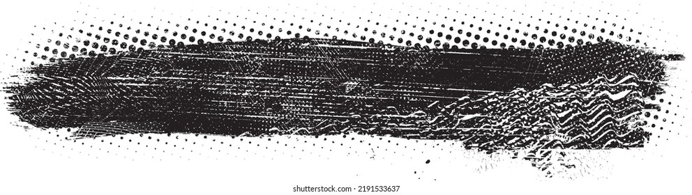 Glitch distorted brush stroke . Noise destroyed logo . Trendy defect error shapes . Glitched frame .Grunge textured . Distressed effect .Vector shapes with a halftone dots screen print texture.