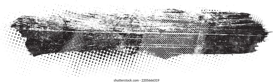 Glitch distorted brush stroke . Noise destroyed logo . Trendy defect error shapes . Glitched frame .Grunge textured . Distressed effect .Vector shapes with a halftone dots screen print texture.