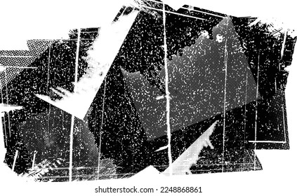 Glitch distorted brush stroke . Noise destroyed logo . Trendy defect error shapes . Glitched frame .Grunge textured . Distressed effect .Vector shapes with a halftone dots screen print texture.
