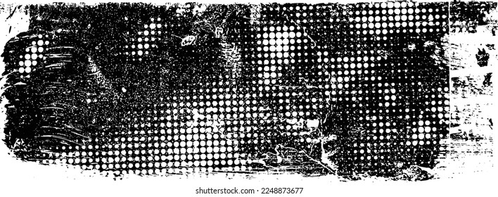 Glitch distorted brush stroke . Noise destroyed logo . Trendy defect error shapes . Glitched frame .Grunge textured . Distressed effect .Vector shapes with a halftone dots screen print texture.