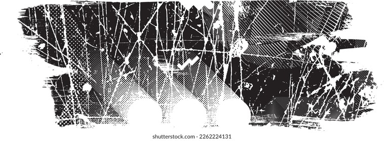 Glitch verzerrter Pinselstrich . Rauschen zerstört Logo. Trendy Defaultformen . Glitched frame .Grunge strukturiert. Distressed effect .Vector formt mit einer Siebdrucktextur mit Halbton-Punkten.