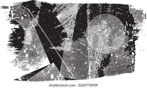 Glitch distorted brush stroke . Noise destroyed logo . Trendy defect error shapes . Glitched frame .Grunge textured . Distressed effect .Vector shapes with a halftone dots screen print texture.