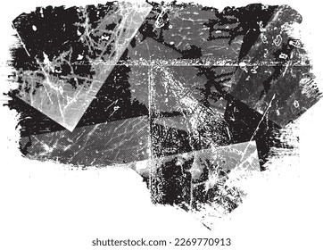 Glitch distorted brush stroke . Noise destroyed logo . Trendy defect error shapes . Glitched frame .Grunge textured . Distressed effect .Vector shapes with a halftone dots screen print texture.