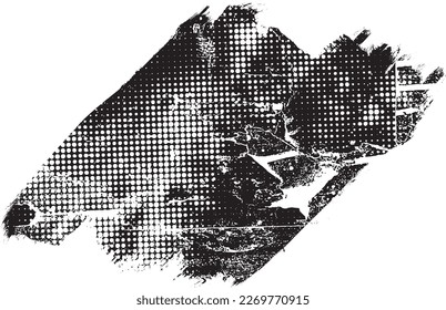 Glitch distorted brush stroke . Noise destroyed logo . Trendy defect error shapes . Glitched frame .Grunge textured . Distressed effect .Vector shapes with a halftone dots screen print texture.