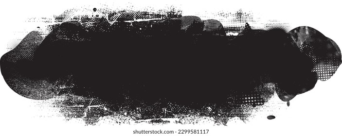 Glitch distorted brush stroke . Noise destroyed logo . Trendy defect error shapes . Glitched frame .Grunge textured . Distressed effect .Vector shapes with a halftone dots screen print texture.