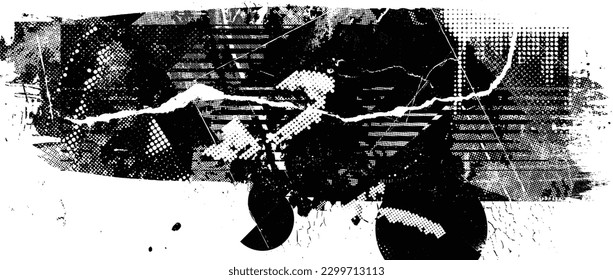 Glitch distorted brush stroke . Noise destroyed logo . Trendy defect error shapes . Glitched frame .Grunge textured . Distressed effect .Vector shapes with a halftone dots screen print texture.
