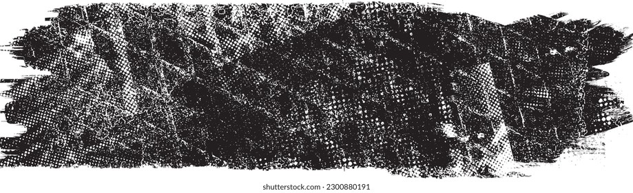 Glitch distorted brush stroke . Noise destroyed logo . Trendy defect error shapes . Glitched frame .Grunge textured . Distressed effect .Vector shapes with a halftone dots screen print texture.