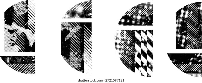 Verzerrte Kreise glitzern. Lärm zerstörtes Logo. Trendy Fehler Formen . Glitzernder Rahmen .Grunge strukturiert . Distressed-Effekt .Vektorformen mit einem Rasterpunkt Siebdrucktextur. 