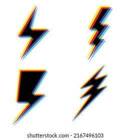 Glitch distorted flash shape . Blurred electric power symbol .Minimal art design . Noise destroyed logo . Trendy defect error shapes . Glitched symbol . Blurry effect .vector 