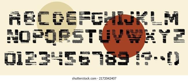 Glitch Distorted Font . Alphabet .Minimal Art Design . Textured Letterpress Typography . Glitched Text .Broken Effect Lettering .vector 