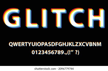 Glitch distorted font . Blurred alphabet .Minimal art design . Trendy defect error typography . Glitched text .Broken effect lettering .vector 