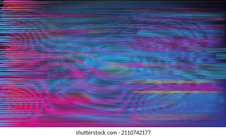 Glitch distorted geometric background . Modern art design . Noise destroyed glitched poster . Trendy defect error background with speed lines . Glitched artwork  .Broken effect .vector 